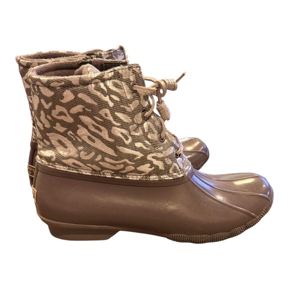 Sperry Boots Womens 7 Leopard Ankle Waterproof LaceUp Bold Statement Urban